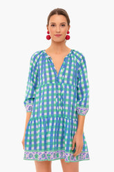 Stem Green and Cornflower Blue Gingham Priya Dress